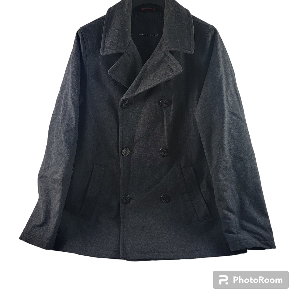 Tommy Hilfiger charcoal wool blend peacoat in size Large Tall
